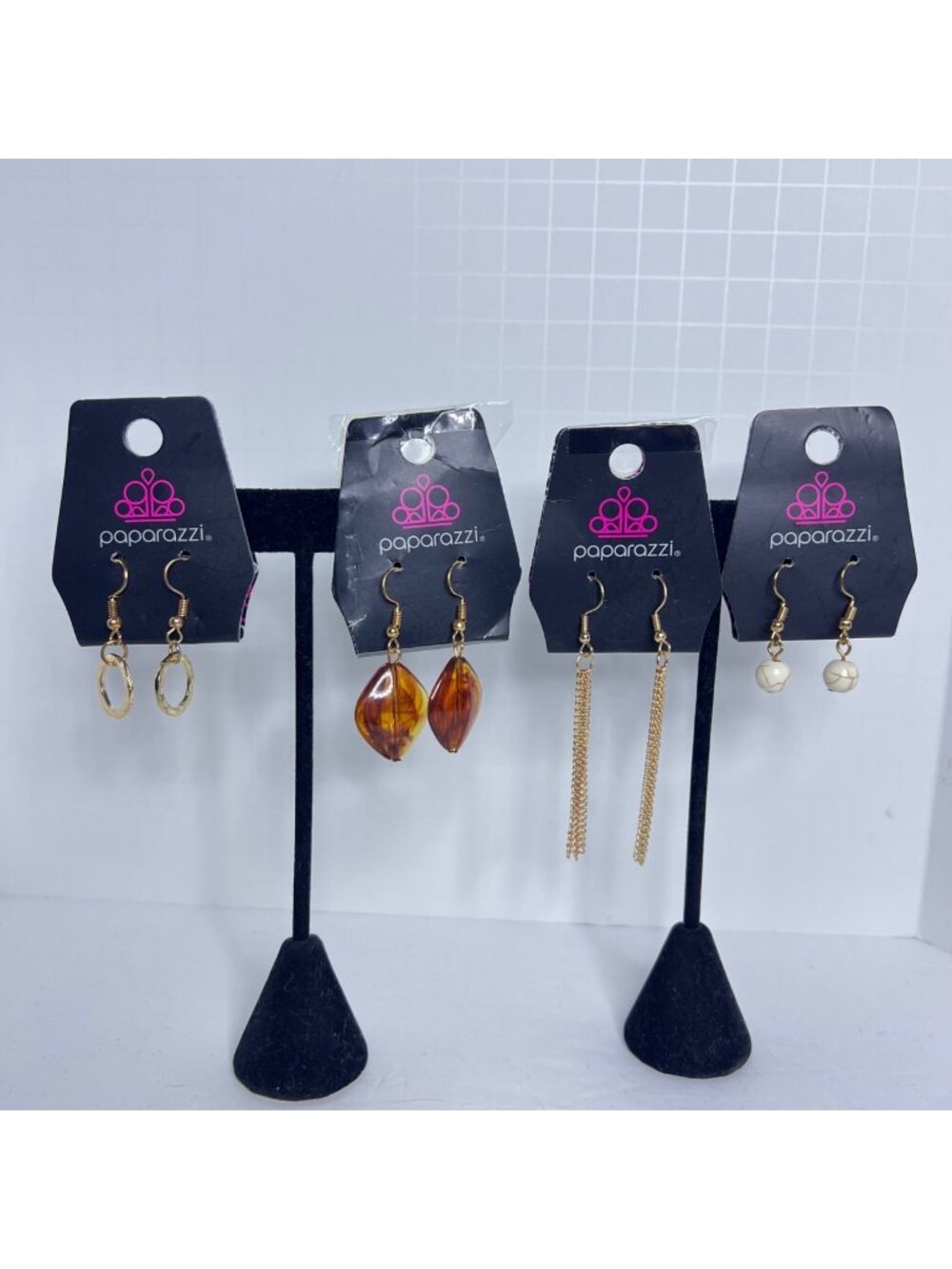 Lot of 4 Paparazzi Gold Tone Pierced Earrings (6436)